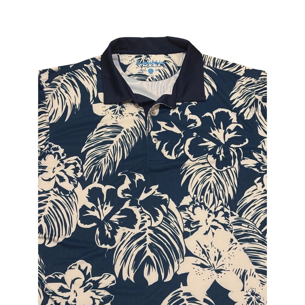 Chubbies Mens Performance Polo Shirt Large Navy Tropical Floral Palm Leaf
